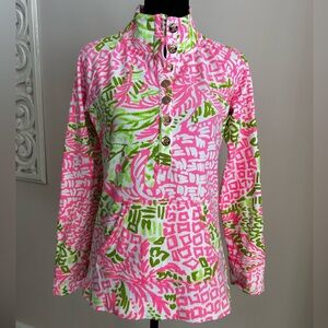Lilly Pulitzer Captain Popover in the "Pink Sunset Home Slice" pattern